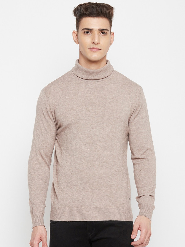 DUKE Solid High Neck Casual Men Beige 