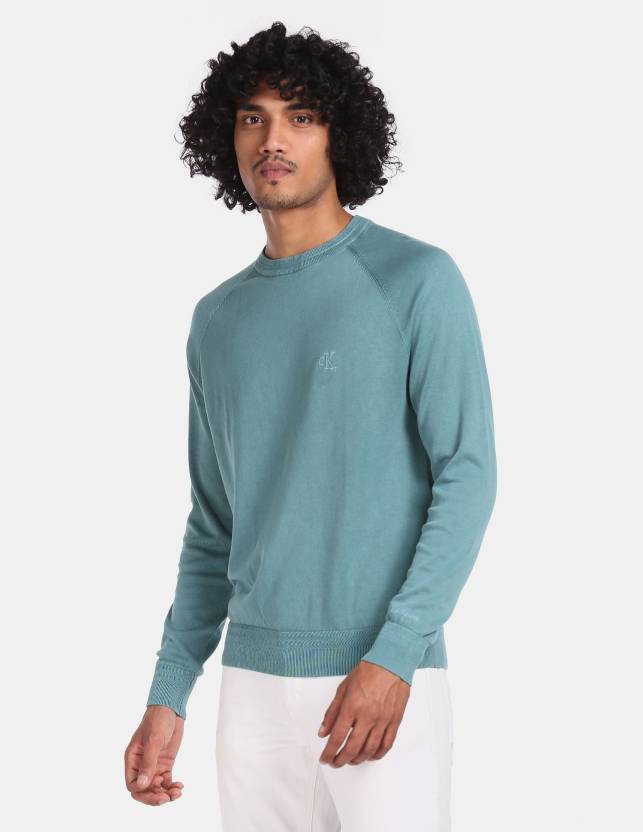 Calvin Klein Jeans Solid Round Neck Casual Men Green Sweater - Buy Calvin  Klein Jeans Solid Round Neck Casual Men Green Sweater Online at Best Prices  in India 