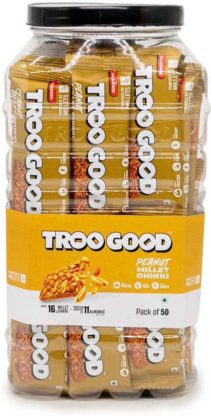 TROOGOOD Peanut Millet Chikki | Protein Rich Jaggery Gajak Bars | No Added Preservative | Box(50 x 16 g)