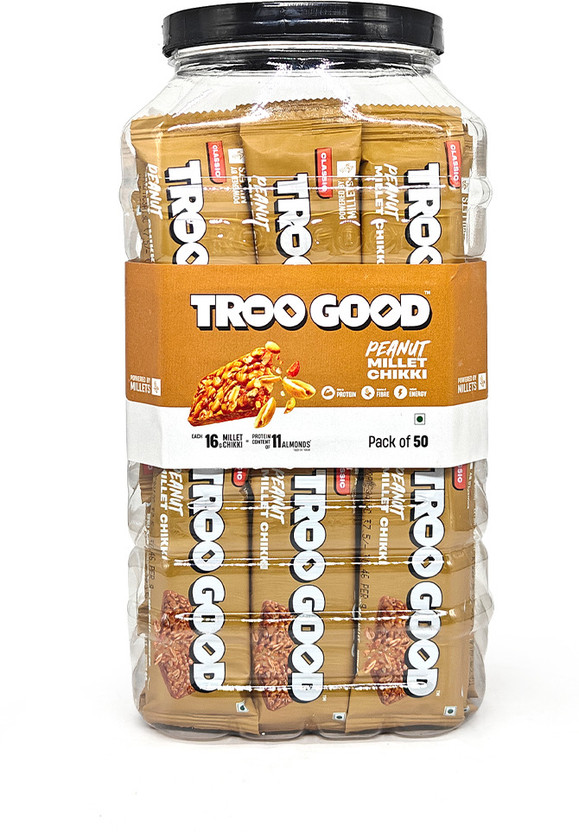 TROOGOOD Peanut Millet Chikki | Protein Rich Jaggery Gajak Bars | No Added Preservative | Box(50 x 16 g)