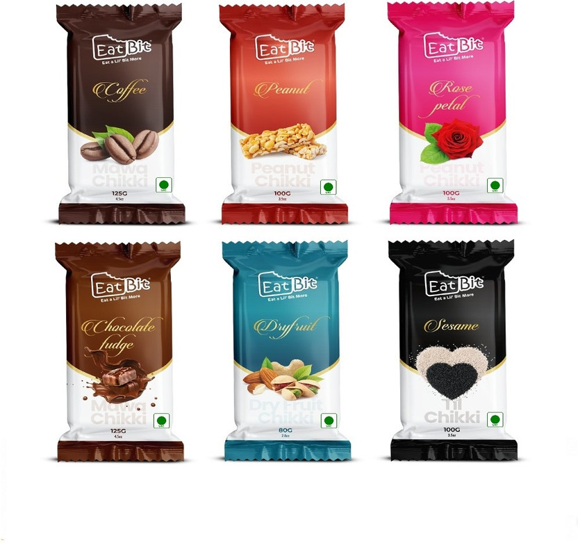 EatBit Peanut Chocolate Fudge Coffee Dryfruit Sesame & Rose Petal Chikki(6 x 114.17 g)