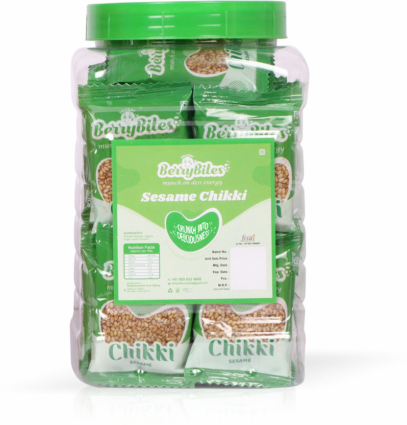 Delight Berrybites Sesame Chikki,Til /Ellu Chikki | Gajak I Sweets | with Jaggery I Natural| JAR Plastic Bottle(800 g)