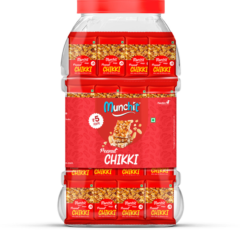 Feedsco Peanut Chikki Jar – 50 Pieces (18g Each, 900g) Mason Jar(900 g)