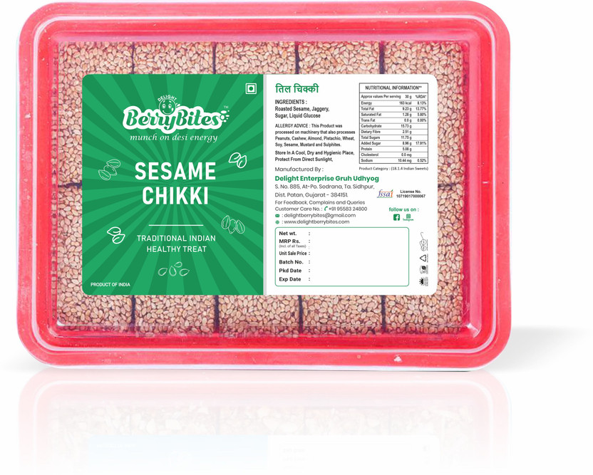 Delight Berrybites Sesame Chikki | Til / Ellu Chikki | Gajak | with Jaggery | Box(400 g)