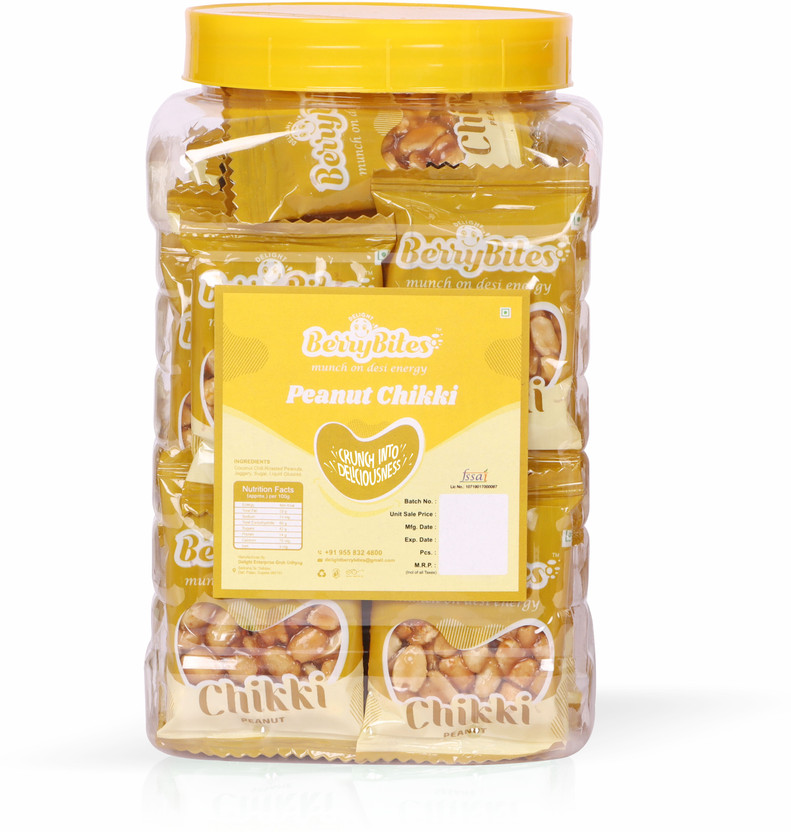 Delight Berrybites Peanut Chikki Jar, Peanut Bar, GroundNut Bar, Gajak Gazak | with Jaggery | JAR Plastic Bottle(800 g)