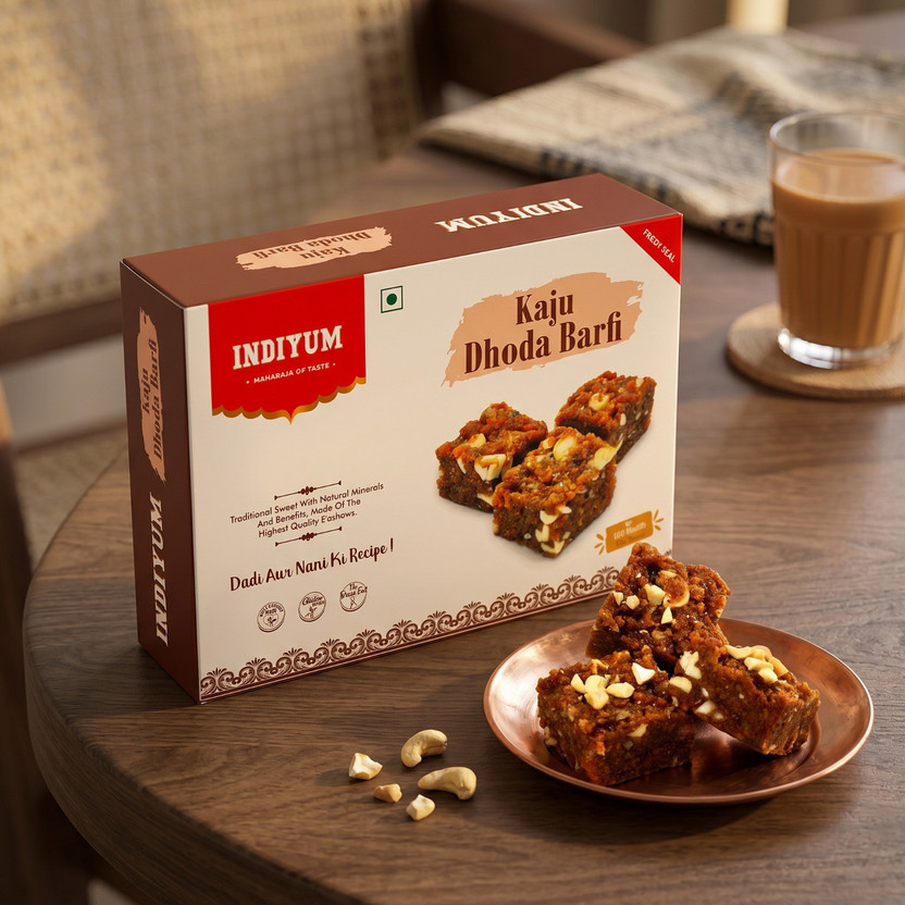 Indiyum Kaju Dodha Burfi | Indian Sweets | Made with Kaju & Nuts BQ(200 g)