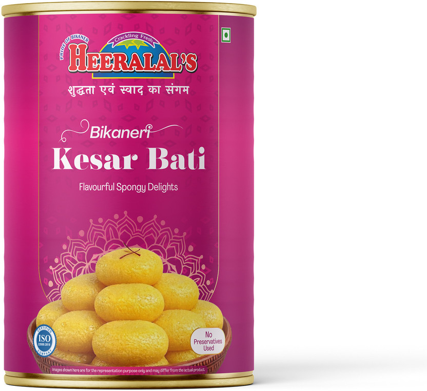 Heeralal's Kesar Bati 1Kg Rajasthani Mithai 20 Piece Per Tin Packing Festival(1000 g)
