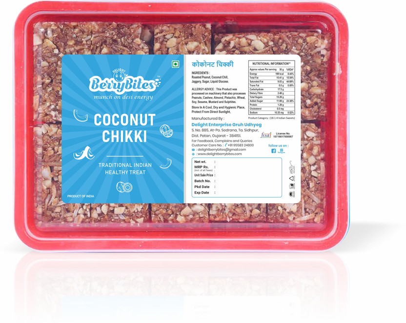 Delight Berrybites Coconut Chikki | Khopra Chikki | Gajak | Gazak | with Jaggery | Box(400 g)