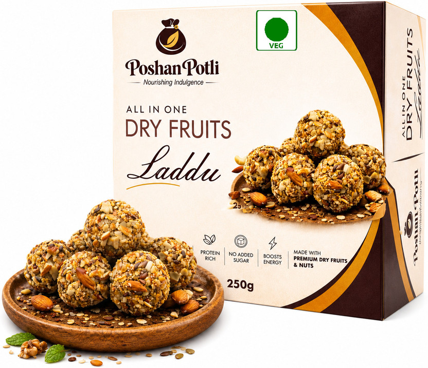 poshan potli All-in-One Dry Fruit Laddu Healthy Energy Bites | Nutritious Indian Sweet(250 g)