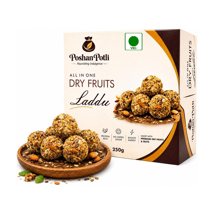 poshan potli All-in-One Dry Fruit Laddu Healthy Energy Bites | Nutritious Indian Sweet(250 g)