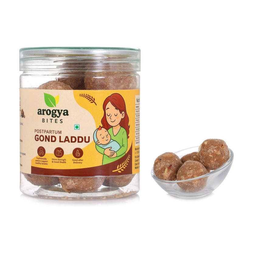 AROGYABITES Postpartum Dry Fruit Gond Laddu – Made with Desi Ghee & Jaggery(400 g)