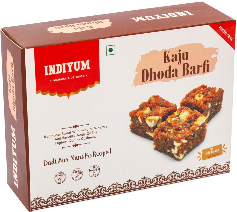 Indiyum Kaju Dodha Burfi | Indian Sweets | Made with Kaju & Nuts Box(200 g)