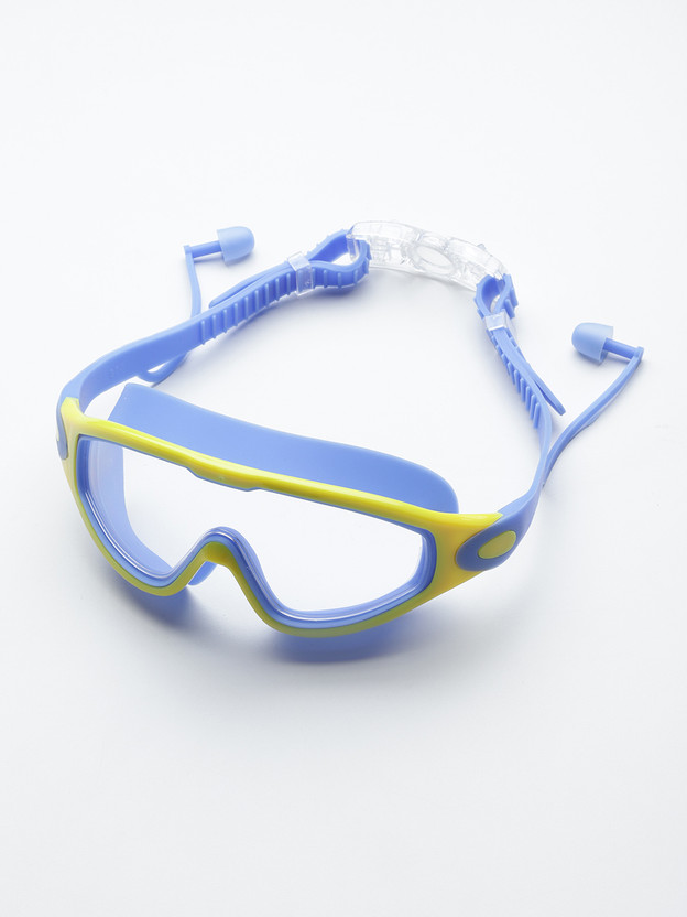 MUHURATAM Aarika Unisex Siilicone Yellow-Blue Swimming Goggles Gear Big Frame Goggle Swimming Goggles