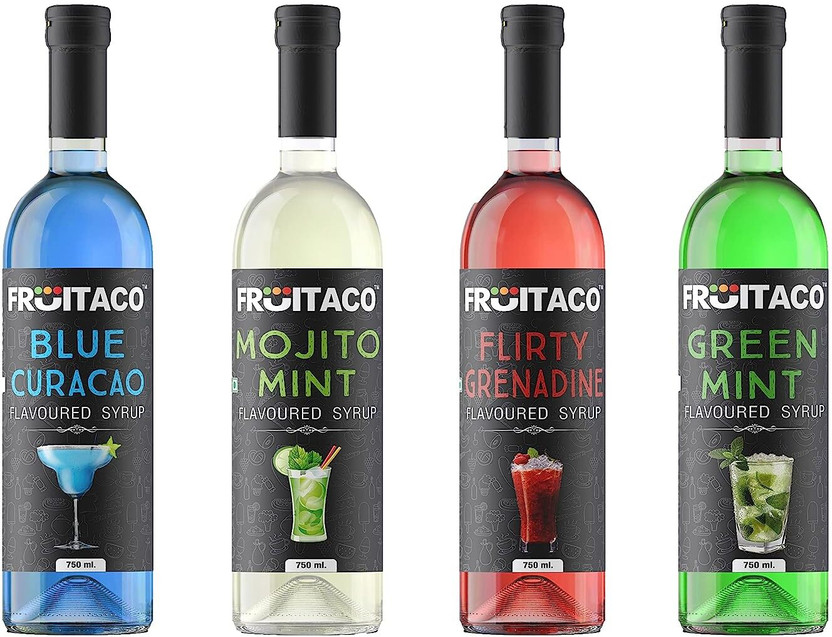 fruitaco Blue Curacao Mojito Mint Grenadine Green Mint 750ml each Combo(3000 ml, Pack of 4)