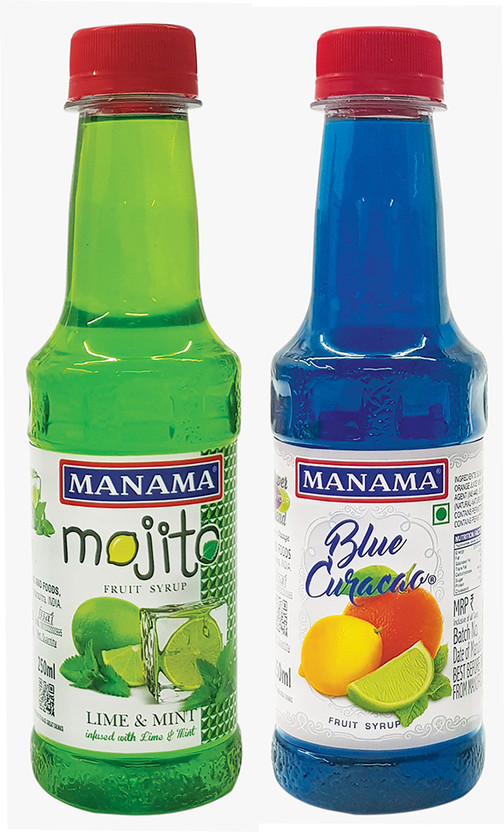 MANAMA Lime and Mint Mojito and Blue Curacao Syrup, For Mocktails and Cocktails(250 ml, Pack of 2)