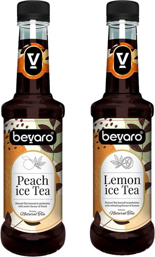 Bevaro Lemon Ice Tea Syrup and Peach Ice Tea Syrup Combo, 300ml each
