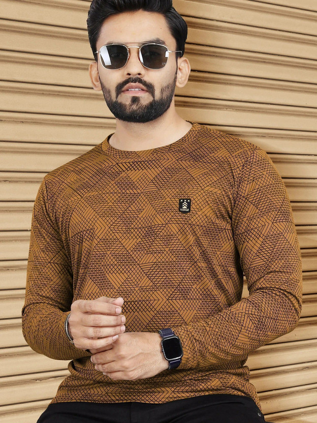 VeBNoR Abstract Men Round Neck Brown T-Shirt