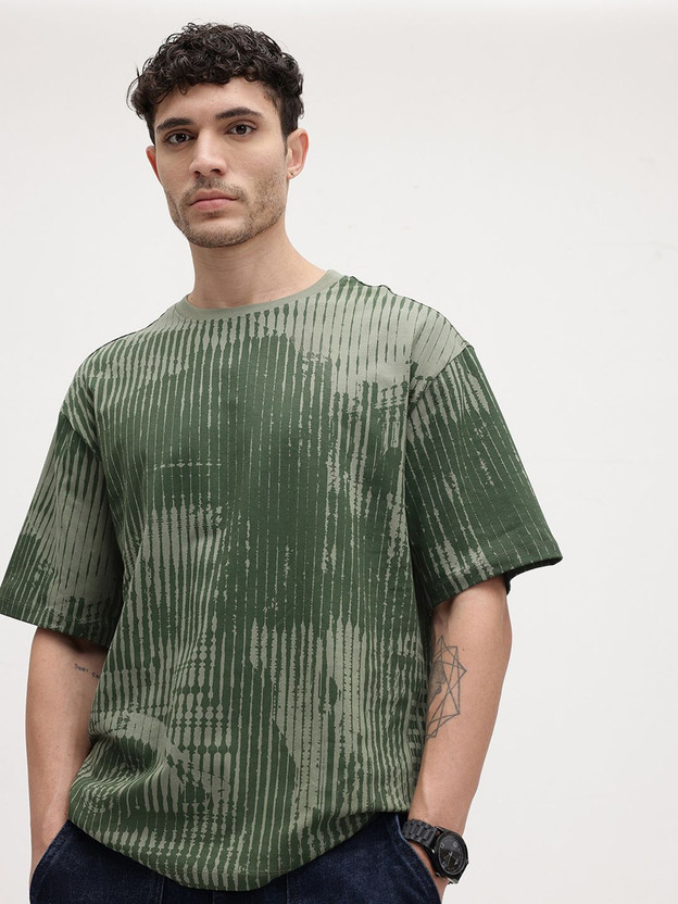 Roadster Printed Men Round Neck Green T-Shirt