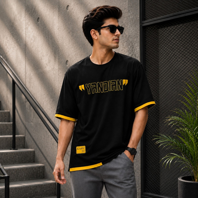 KASPY Printed Men Round Neck Black T-Shirt