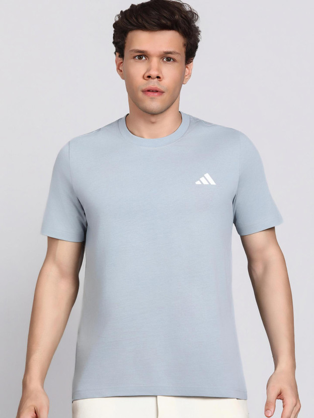 ADIDAS Solid Men Round Neck Grey T-Shirt