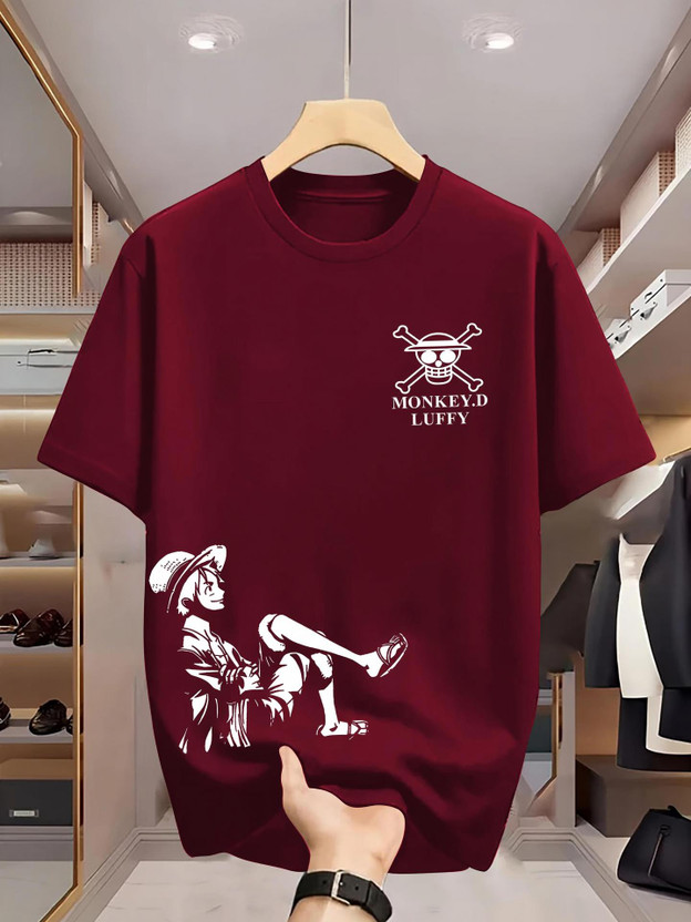 LGR FASHION Printed Men Round Neck Maroon T-Shirt