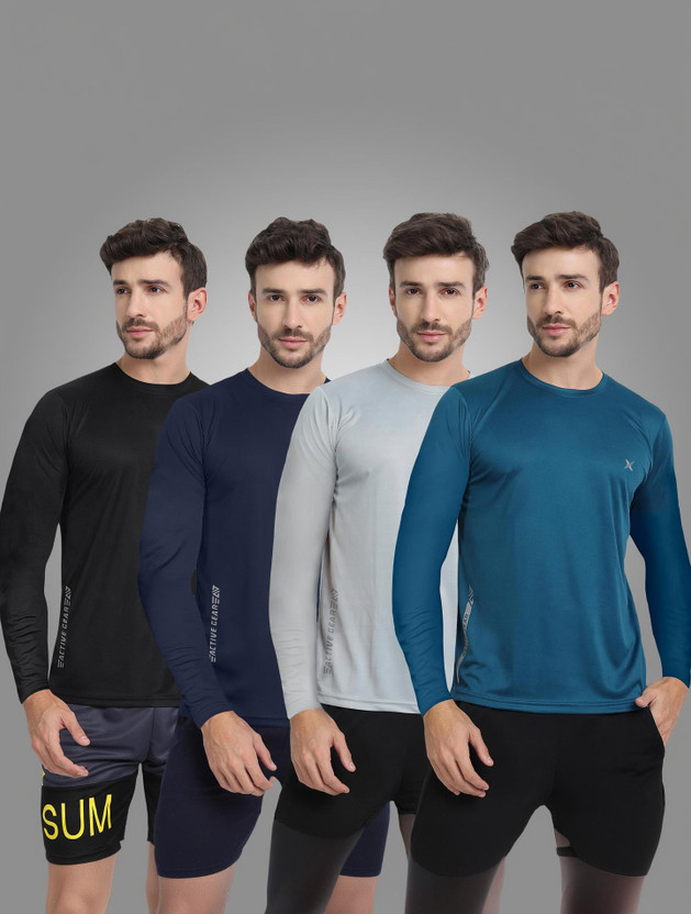 FTX Solid Men Round Neck Multicolor T-Shirt