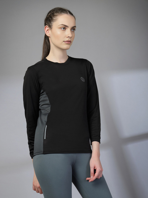 CHKOKKO Solid Women Round Neck Black T-Shirt