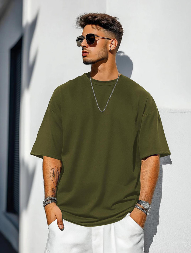 Garmix Solid Men Round Neck Green T-Shirt