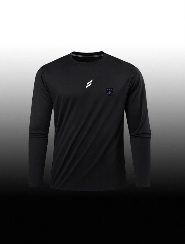 AVOLT Solid, Self Design Men Round Neck Black T-Shirt