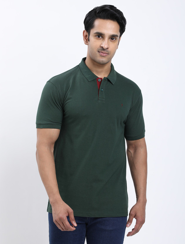 INDIAN TERRAIN Solid Men Polo Neck Dark Green T-Shirt