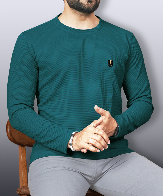 VeBNoR Solid, Self Design Men Round Neck Green T-Shirt