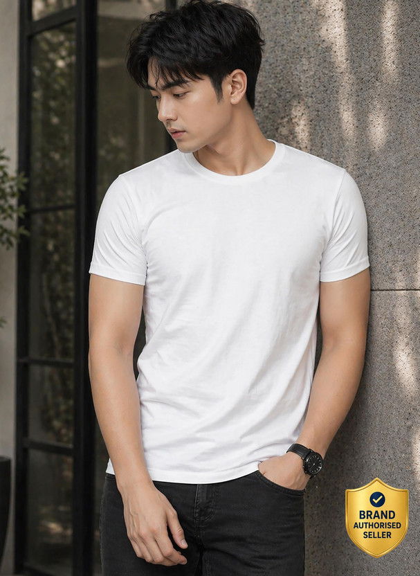 Creation By London Hills Solid Men Round Neck White T-Shirt
