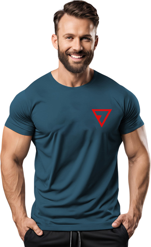 3colors Printed Men Round Neck Blue T-Shirt