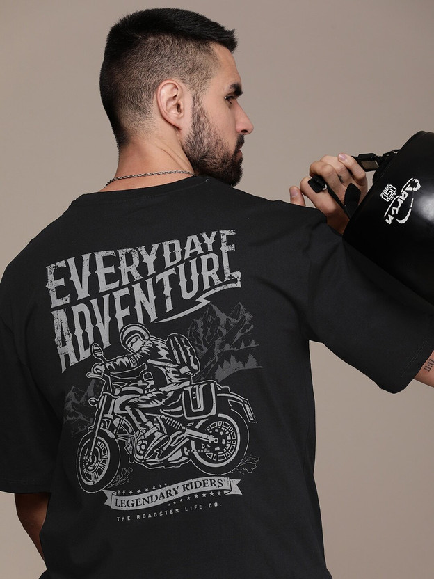 Roadster Printed, Typography Men Round Neck Black T-Shirt