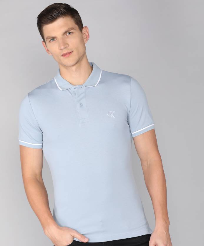 Calvin Klein Jeans Solid Men Polo Neck Grey T-Shirt - Buy Calvin Klein  Jeans Solid Men Polo Neck Grey T-Shirt Online at Best Prices in India |  