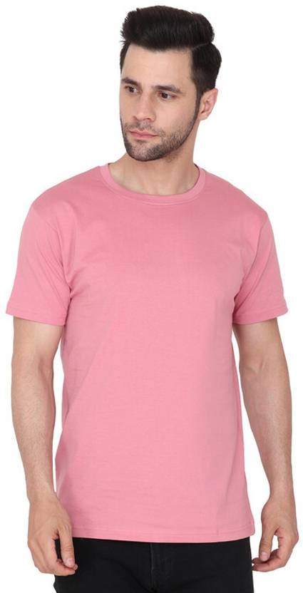 Mebee Men Solid Round Neck Pure Cotton Pink T-Shirt