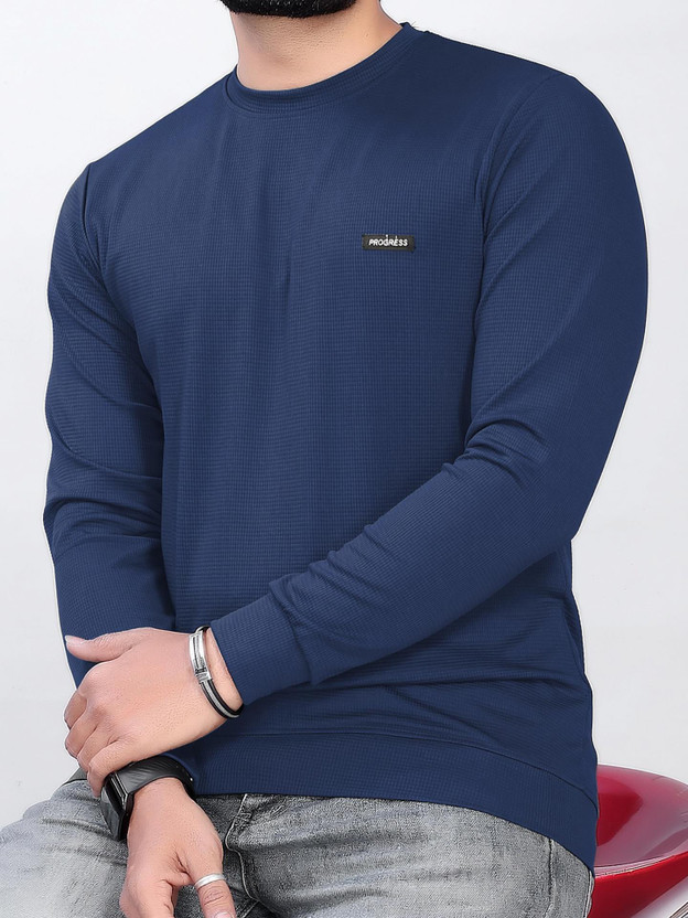 sti sti Self Design Men Round Neck Navy Blue T-Shirt - Flipkart Deal