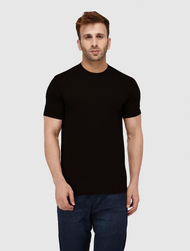 London Hills Solid Men Round Neck Black T-Shirt