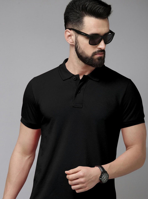 METRONAUT Solid Men Polo Neck Black T-Shirt