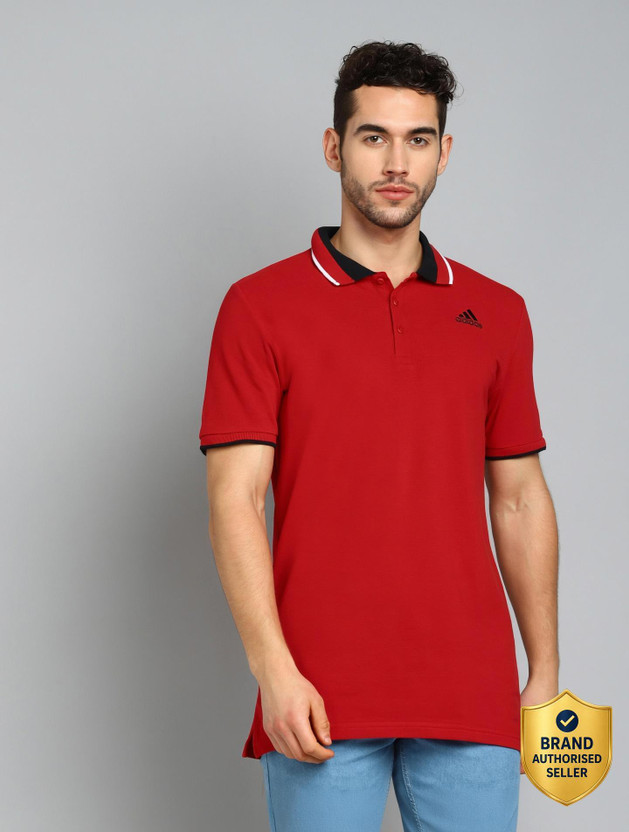 ADIDAS Solid Men Polo Neck Red T-Shirt