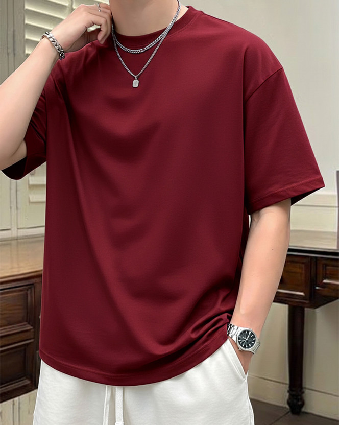 GLOBAL GLOBAL NOMAD Solid Men Round Neck Maroon T-Shirt - Flipkart Deal
