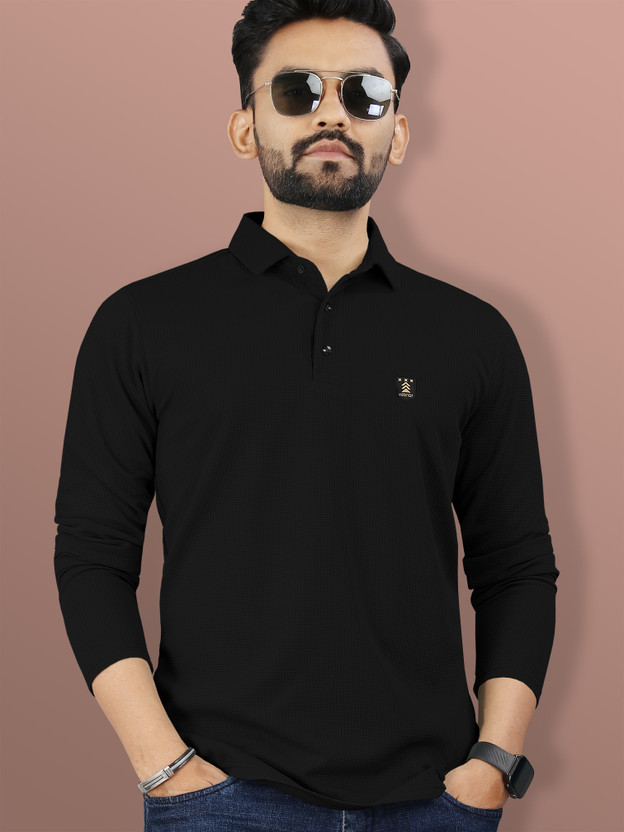 VeBNoR Solid Men Polo Neck Black T-Shirt