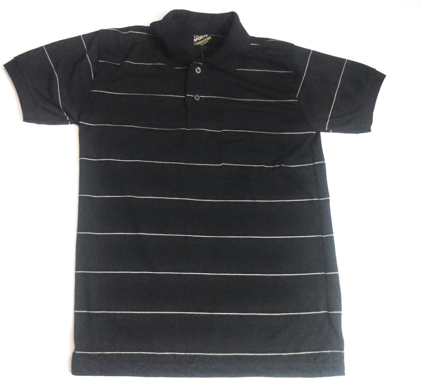 mahakal Striped Men Polo Neck Black T