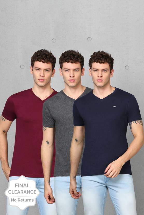 [Sizes ] METRONAUT By Flipkart Pack of 3 Solid Men V Neck Multicolor T-Shirt