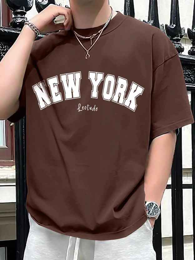 Leotude Printed Men Round Neck Brown T-Shirt