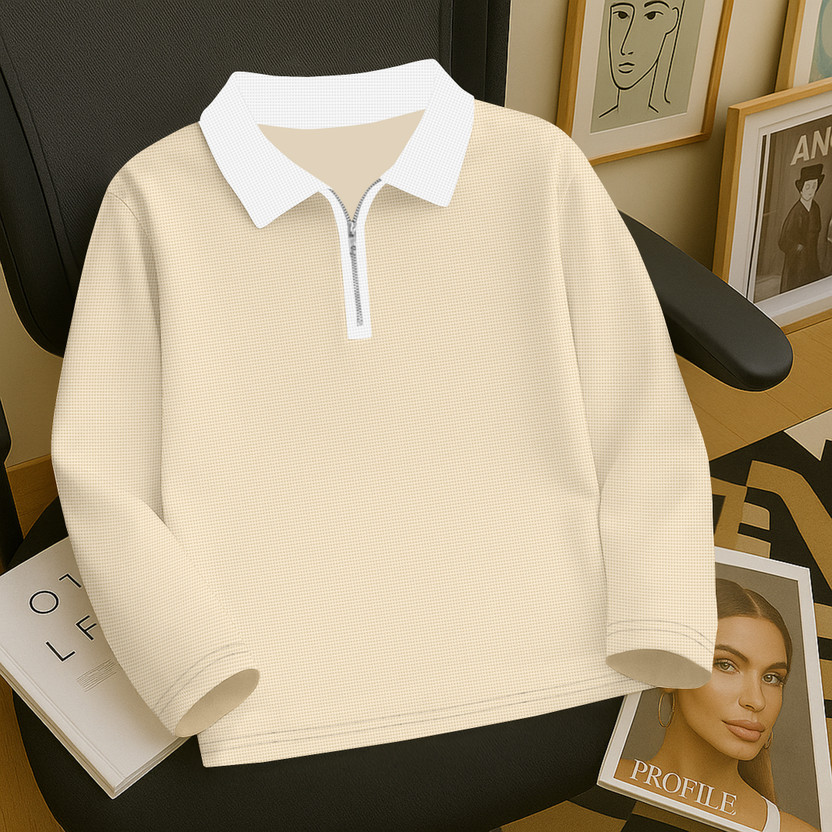 KAJARU Solid Men Zip Neck Beige T-Shirt