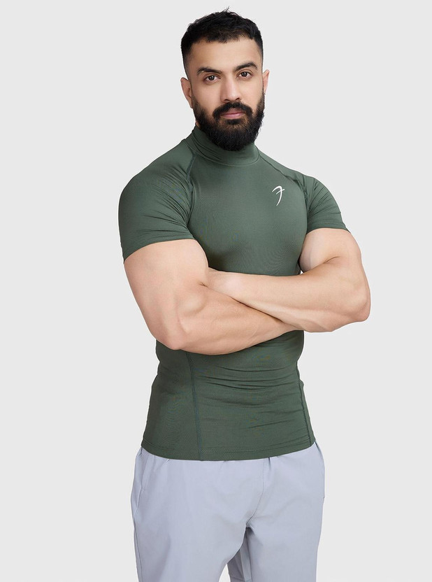 FuaarK Solid Men High Neck Dark Green T-Shirt