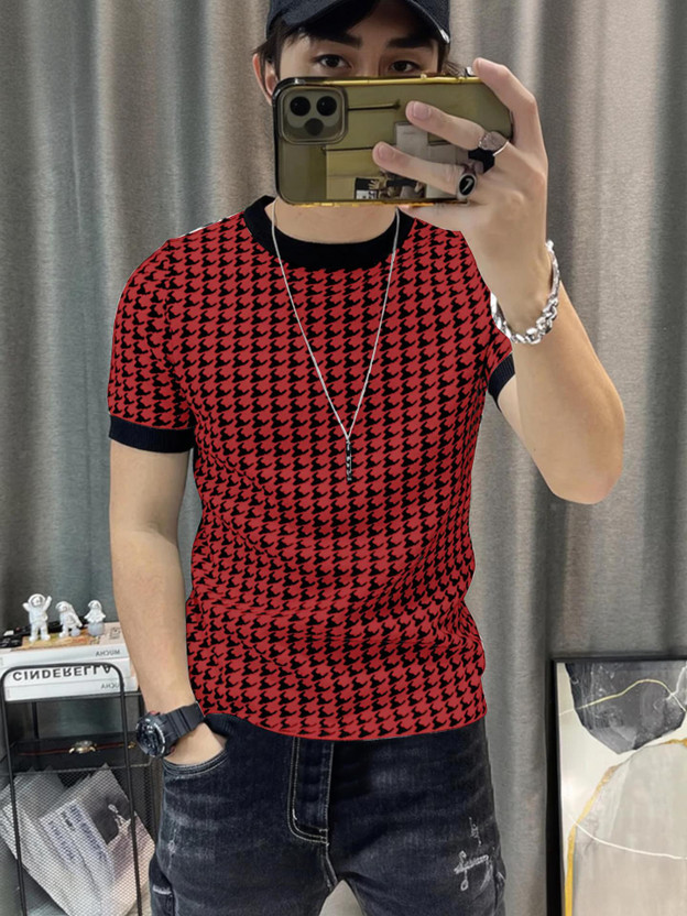 KAJARU Printed Men Round Neck Black, Red T-Shirt