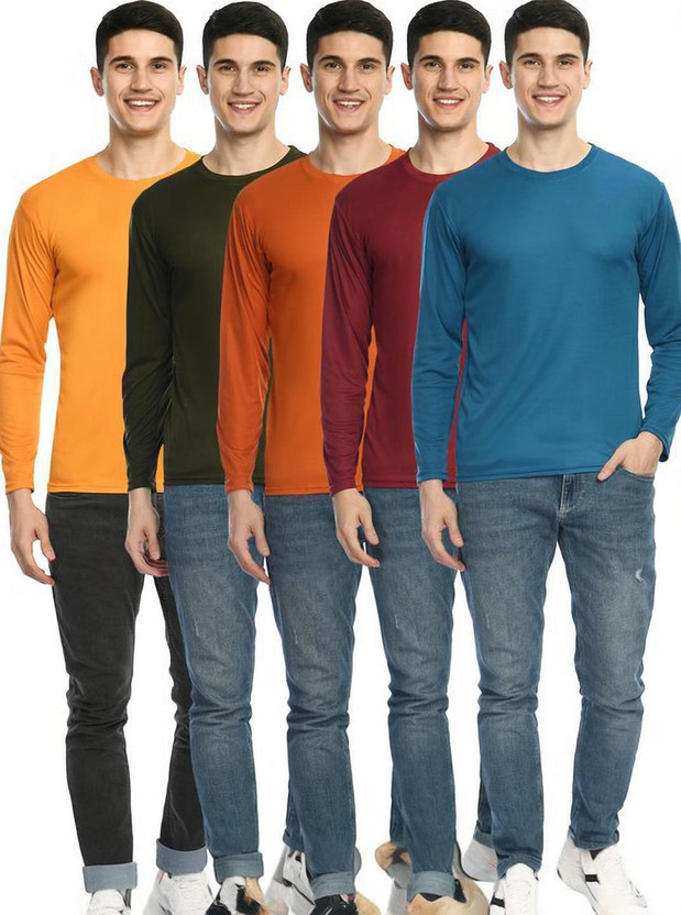 Dam Solid Men Round Neck Multicolor T-Shirt