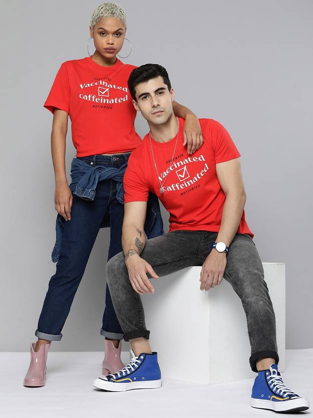 [Sizes S, M, L, XL] Kook N Keech Pack of 2 Couple Typography Round Neck Red T-Shirt